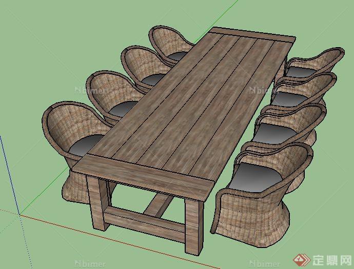 某藤编椅子与木桌组合SU模型