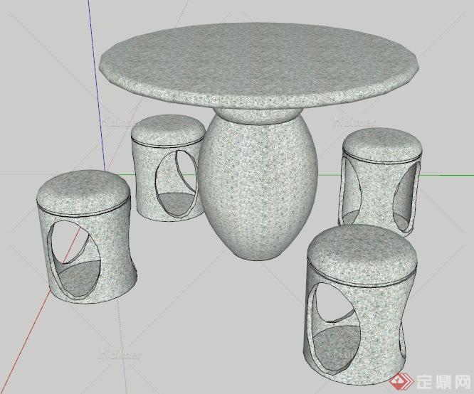 园林景观石桌凳组合su模型