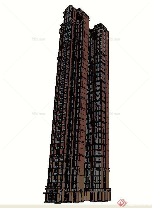 一栋英式超高层住宅楼建筑SU精致设计模型