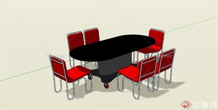 现代红黑经典桌椅组合SU模型[原创]
