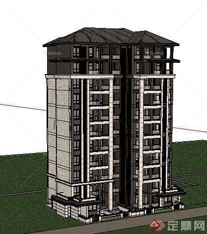 某现代风格住宅建筑设计方案SU模型14