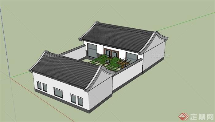 某农村现代中式单层住宅建筑SU模型