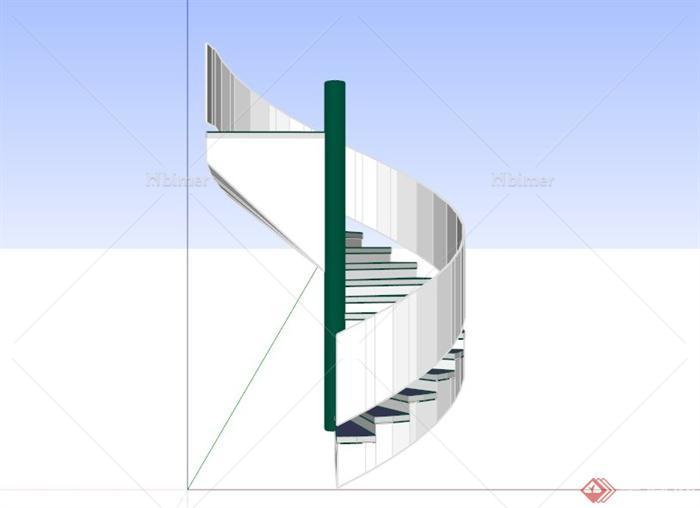 现代白色旋转楼梯设计SU模型[原创]