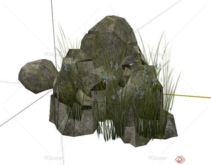 一组景石石头设计su模型