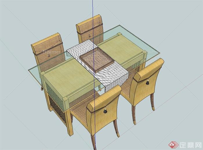 某室内四人木质餐桌椅设计SU模型