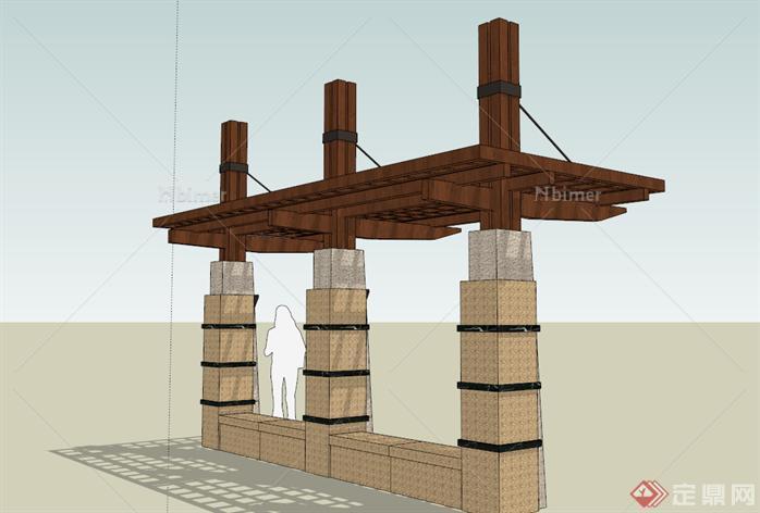 某新中式花架、景观亭建筑设计方案su模型