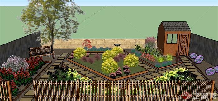 某居住庭院花园设计SU模型参考