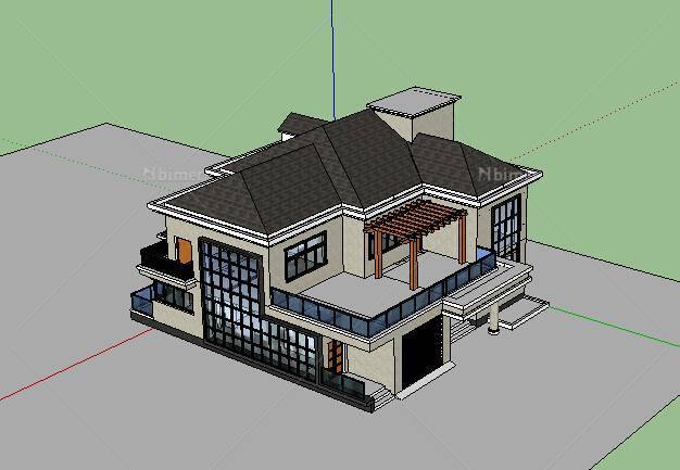 007建筑-住宅_现代中式独栋别墅，3层(178515)su