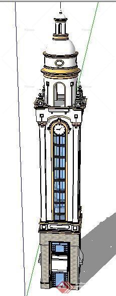 欧式教堂风钟楼塔楼设计su模型