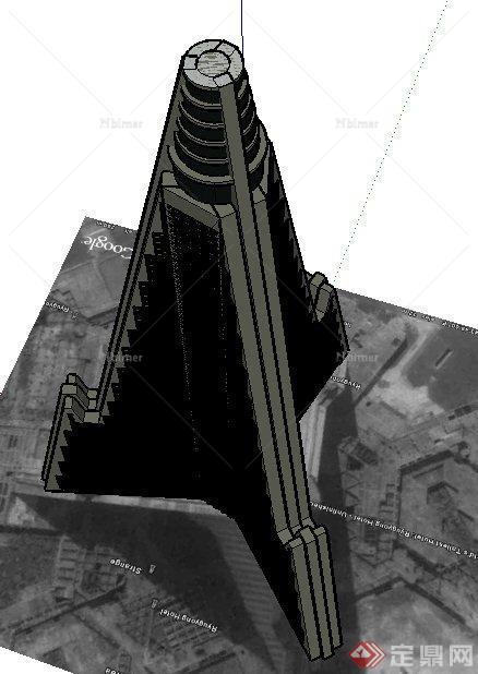 现代风格三角形酒店建筑设计SU模型
