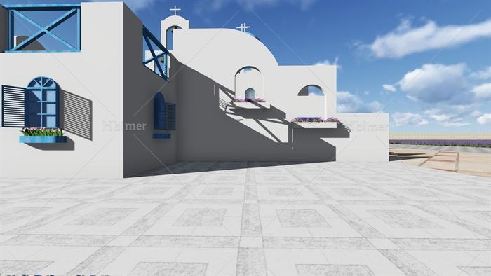 地中海式别墅建筑设计su模型（带效果图）