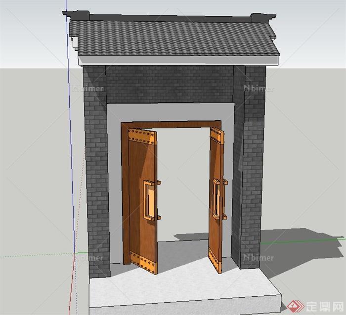 古典中式建筑入口大门设计SU模型