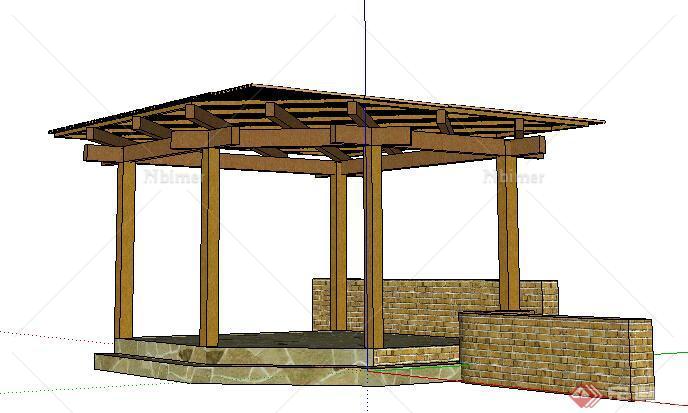 现代风格木结构廊架景观设计SU模型