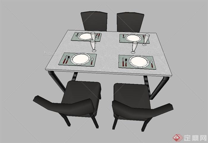 室内四人餐桌椅设计SU模型