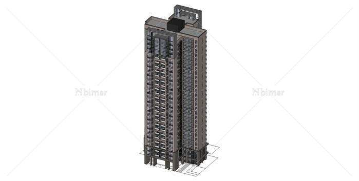 某现代风格超高层公寓建筑设计SU模型（一梯五户