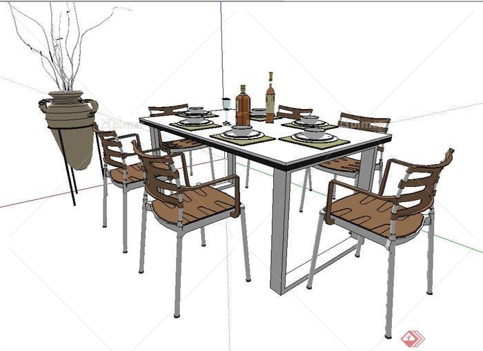 现代简约式六人餐桌椅设计SU模型