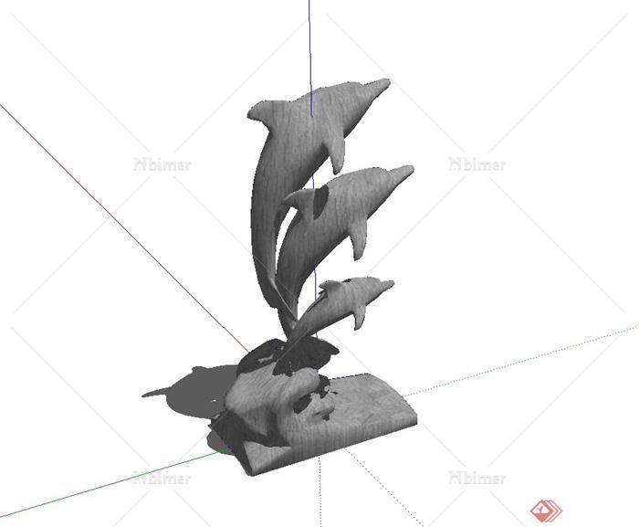 现代精致海豚动物雕塑设计su模型[原创]