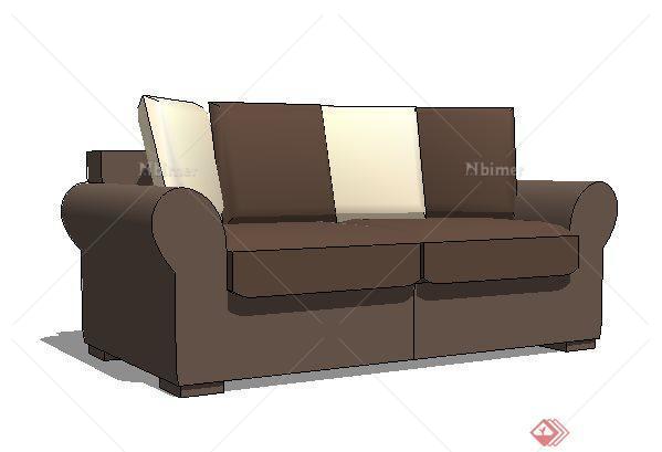 咖啡色双人沙发设计su模型[原创]