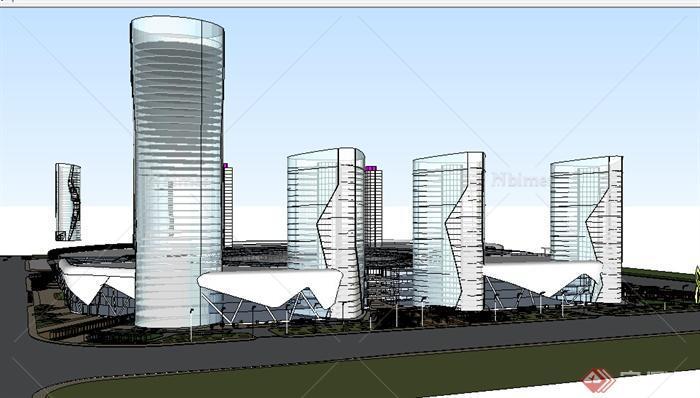 某多栋现代商业建筑楼设计SU模型