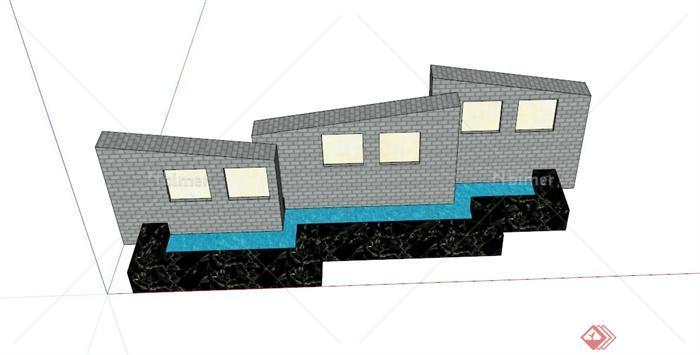某景墙喷泉水池设计su模型