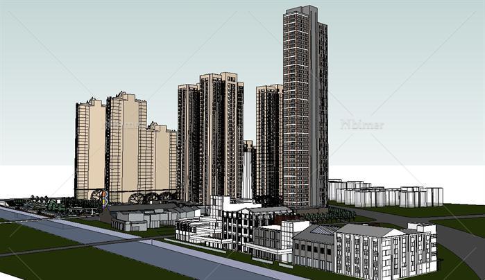 无锡市某高层住宅+商业会所建筑设计SU模型[原创