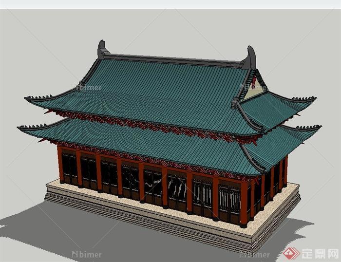 古典中式单层双檐宫殿建筑设计SU模型