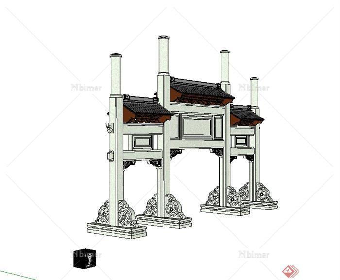 中国古典中式风格牌坊门设计su模型[原创]