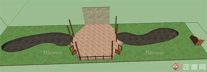 某一简单庭院景观设计SU模型