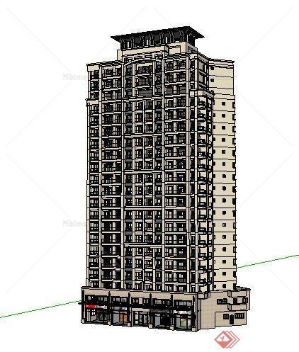 现代高层公寓商住楼建筑设计su模型[原创]