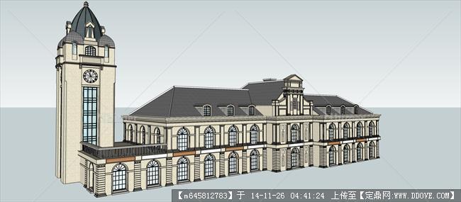 法式龙溪水岸会所建筑单体su模型