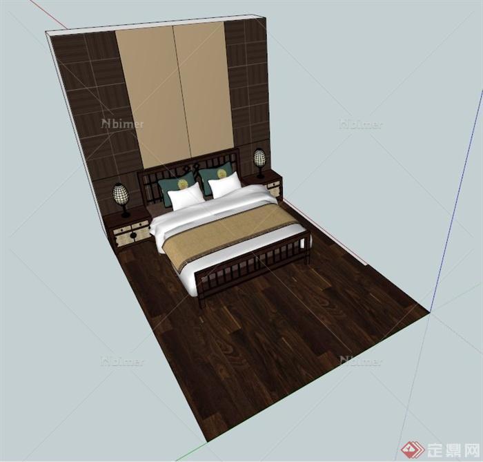 中式卧室床设计SU模型