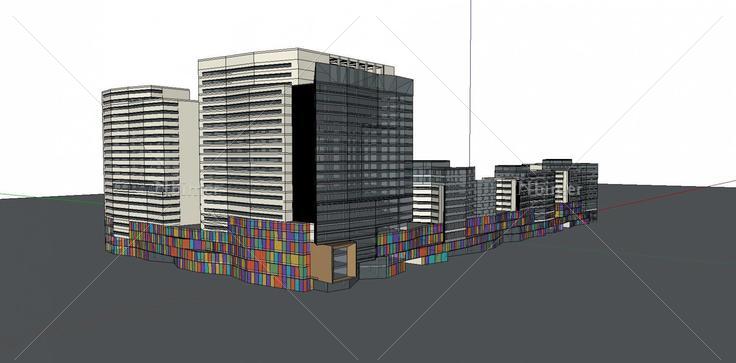 现代商业办公楼及步行商业街SU草图大师模型(133