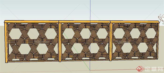 园林景观节点竹制栏杆设计SU模型[原创]