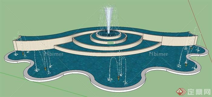 现代简约风格喷泉水池su模型