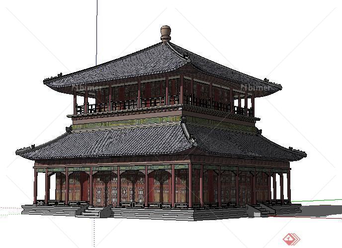 古典中式多层茶楼建筑设计SU模型