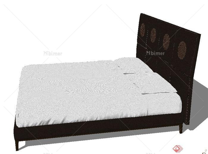 现代中式2×2米双人床设计SU模型[原创]