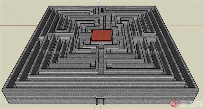 一座方形迷宫su模型