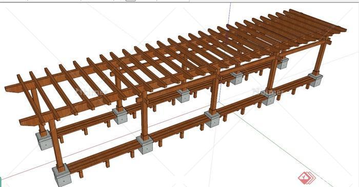 中式木制长廊架设计su模型[原创]