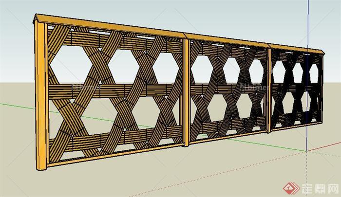 现代木条编制景墙su模型[原创]