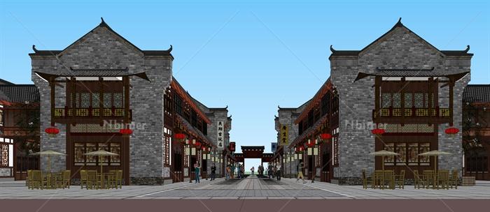 中式风格古建商业街建筑设计Su模型[原创]
