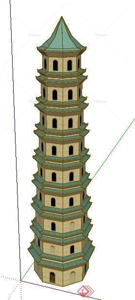 一座古塔楼设计SU模型