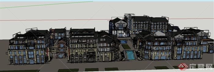某欧式商业街区建筑设计SU模型