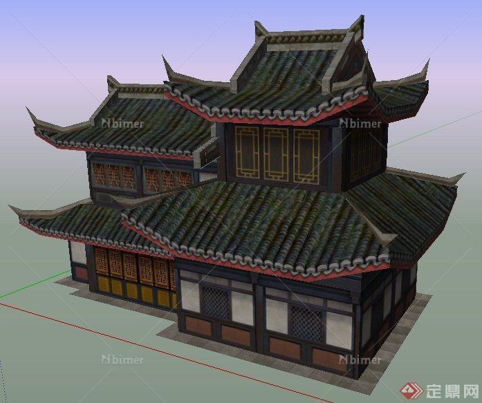 古典中式寺庙客堂建筑设计su模型