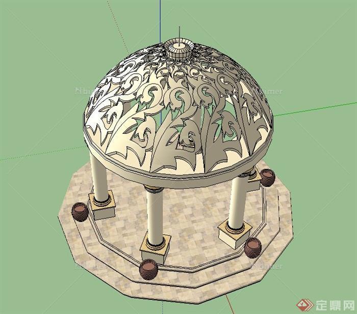 园林景观欧式风格圆形亭子设计SU模型