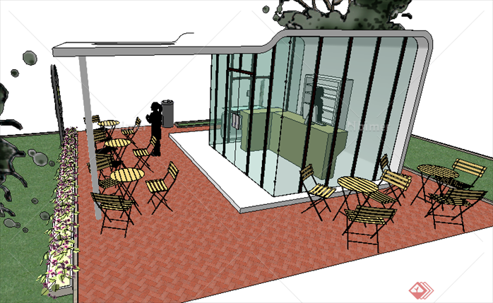 某现代风格咖啡餐饮建筑设计SU模型素材