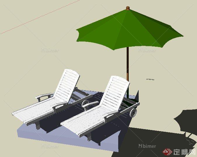 休闲躺椅与遮阳伞组合su模型