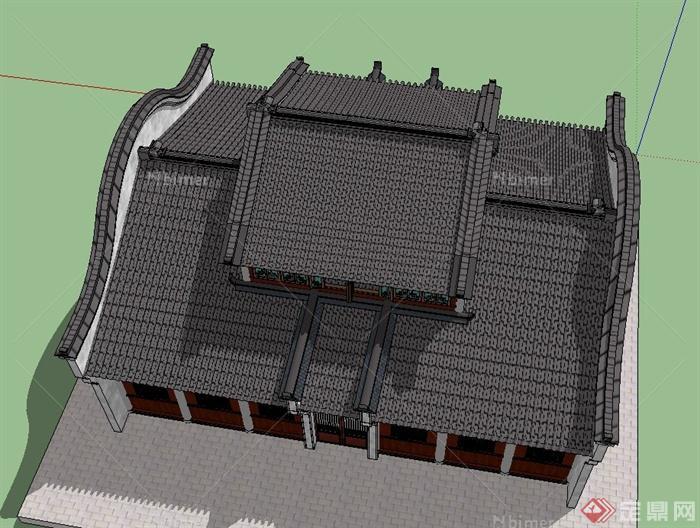 古典中式单层阁楼式文化建筑设计SU模型