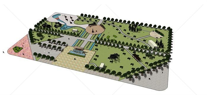 学生作业——某休闲小公园景观设计su模型