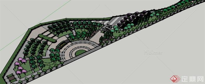 某现代中式街心公园景观设计方案su模型