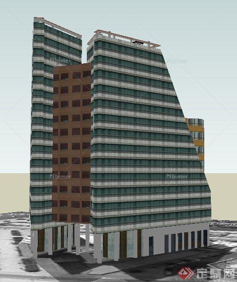 现代高层轴对称办公楼建筑设计SU模型